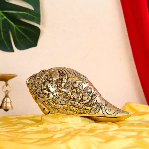 Brass Shankh with vishnu and Laxmi Design