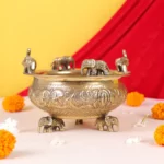 Antique Finish Urli With Elephants Embellished Base And Top