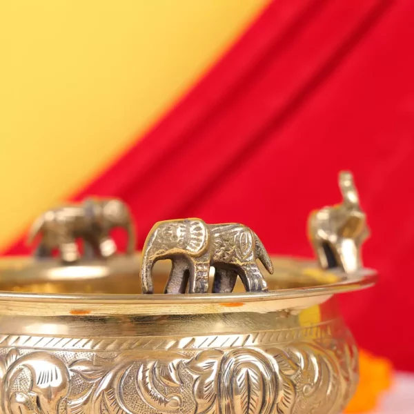 Antique Finish Urli With Elephants