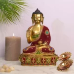 Brass Beaded Buddha Red Green - Large