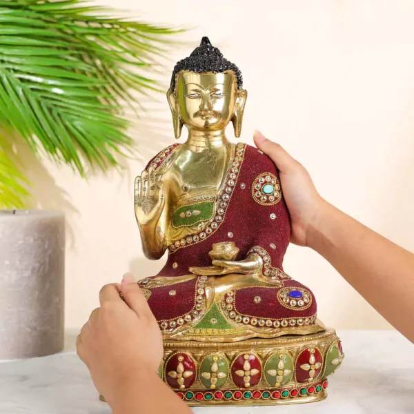 Brass Beaded Buddha with Red Green stone