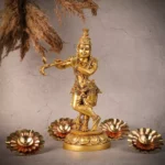 Brass Idol Of Lord Krishna with Flute and Lotus Feet