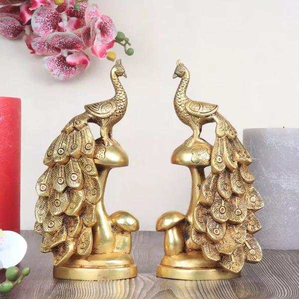 Set Of 2 Brass Peacocks
