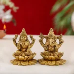 Brass Lotus Ganesh & Lakshmi Idol